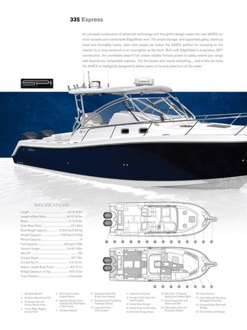 Deck and accommodation plans of the Edgewater 335EX